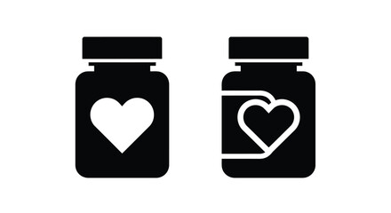 Fototapeta premium Two jar icons with heart shapes a striking silhouette