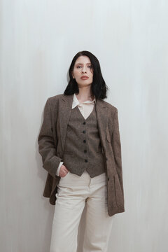 Confident Woman in Vintage Suit