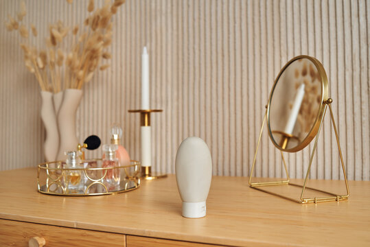 Table with makeup supplies