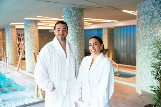 Couple enjoying relaxing time together at spa resort