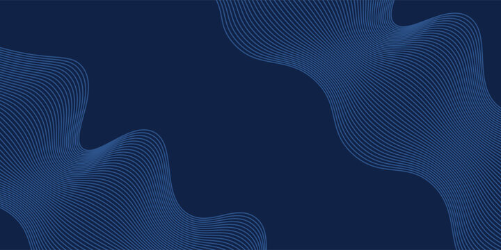 Navy blue abstract background with halftone wavy smooth pattern. Small spot light box. Curve line, cosmic galaxy space. Festive BG for social media, birthday party invitation