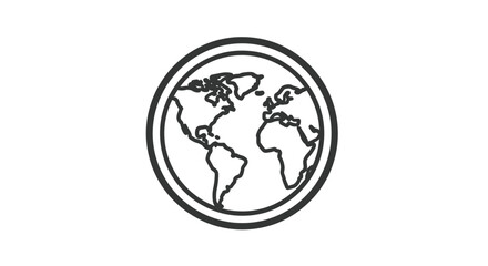 Obraz premium Simple black and white vector illustration graphic of a stylized globe icon inside two concentric circles representing global connection or outreach