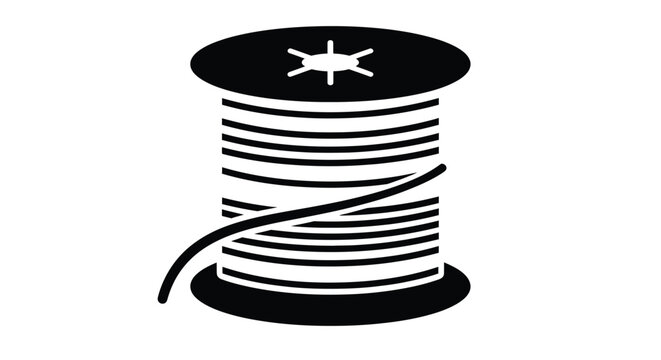 A sleek vector graphic design featuring a generic black spool of thread or electrical wire, ideal for industrial, hobby, and craft-related creative illustrations.