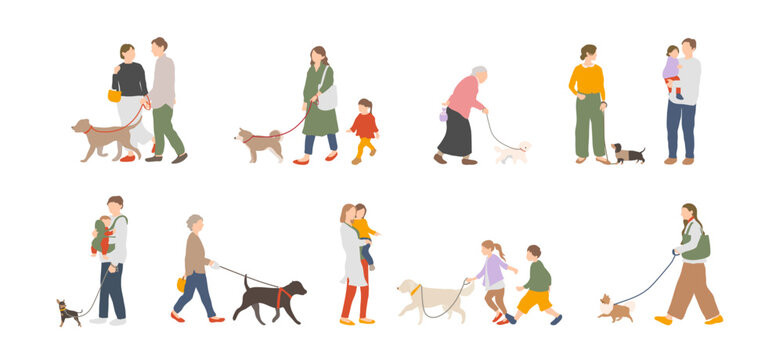 犬と歩く日常 人物バリエーションセット（家族・シニア・親子）