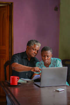 A senior couple working on their finances 