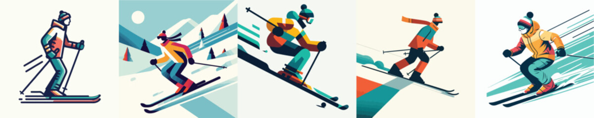 Naklejka premium Vector Illustration of a Man Skiing