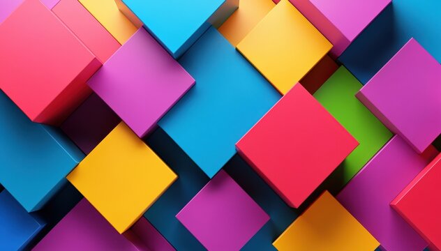 Abstract Color Blocks Composition: An eye-catching array of vibrantly colored blocks forms an abstract composition, showcasing a kaleidoscope of hues and geometric shapes.