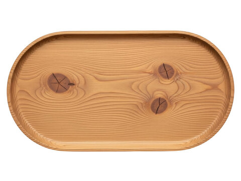A wooden tray with three knobs on it isolated on transparent background