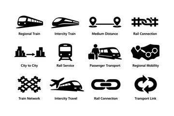 Obraz premium Train icons illustrating regional and intercity transport networks