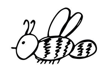 Hand drawn happy funny cute honey bee clipart Adorable flying striped insect friendly kawaii bumble bee For kids print, web, design, decor, logo
