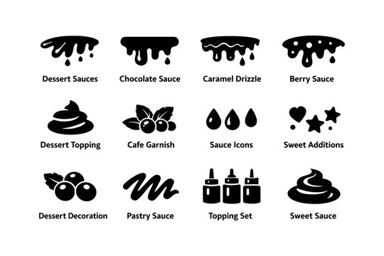 Dessert sauce icons and toppings set