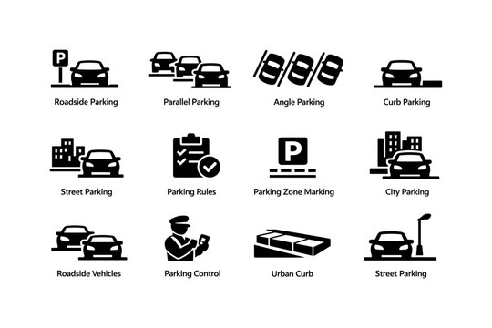 Icons depicting various parking types and traffic control elements