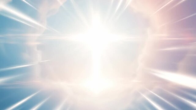 Radiant white cross in soft pink clouds for religious funeral memorial service