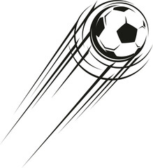 Football soccer game ball shoot motion trail symbol. Sport game ball shoot long motion graphic element, football kick vector trace. Soccer shoot trail black emblem or symbol © Seavector
