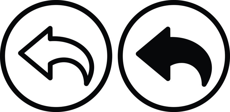 Two circular icons depicting a left-pointing arrow with a curved tail, one outlined and one solid, commonly used for reply or undo actions in user interfaces.