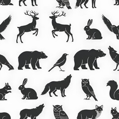 Obraz premium Seamless Pattern of Forest Animals Silhouettes 7.