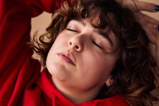 Beautiful dreamy woman, close up