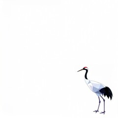 Obraz premium Minimal Low Poly Japanese Crane on White Background with Copy Space