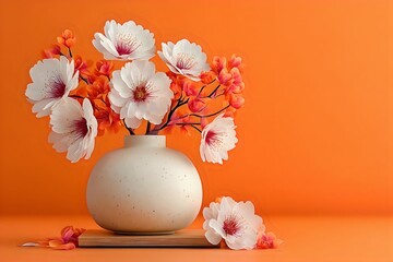 flowers in vase with orange background