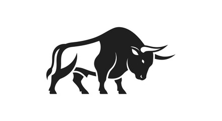 Fototapeta premium Black silhouette of a powerful bull on a white background, strong animal icon