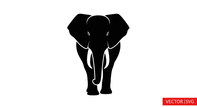 Silhouette of an African elephant facing forward, vector graphic