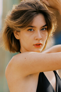 Closeup of young woman on the vacation