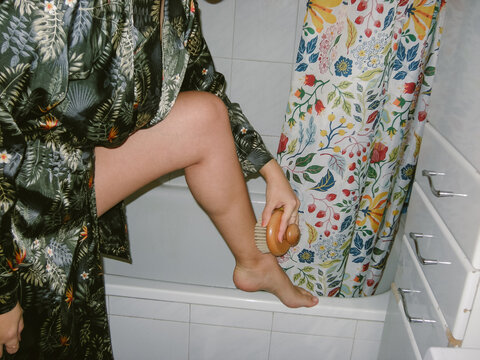 Close-Up of Dry Brushing Skincare Routine