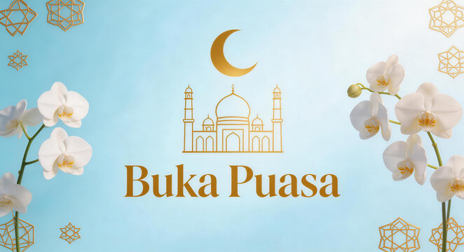Buka Puasa Islamic Ramadan Festival Background with Mosque
