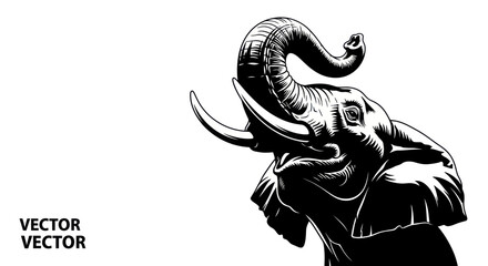 Majestic Elephant Head Drawing with Trunk Raised © Erlin