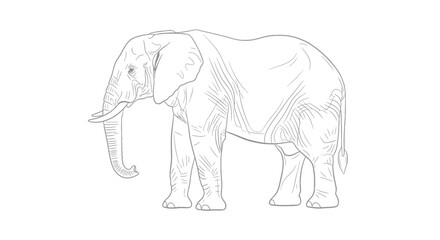 Fototapeta premium Outline drawing of an African elephant, side view, isolated on white background