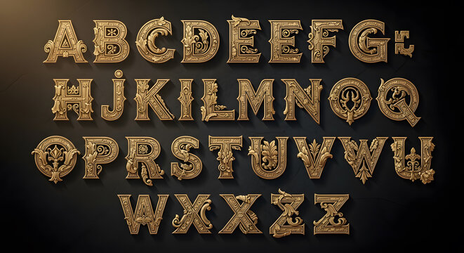 A set of ancient characters and letters in a specific style