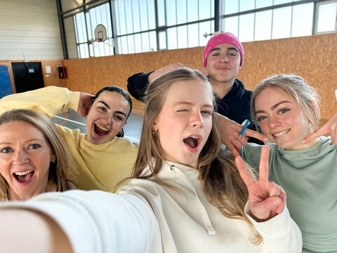 High School Student Group Taking Selfie 