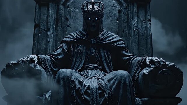 Ancient Undead Monarch on Throne in Mist
