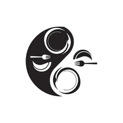 Obraz premium Yin Yang Food Symbol with Plates and Cutlery.