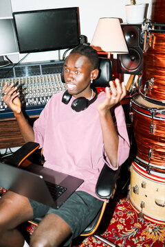 Man Enjoying a Creative Session in Studio