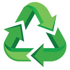 Dynamic recycle symbol formed by three flowing green arrows in a circular motion, representing sustainability.