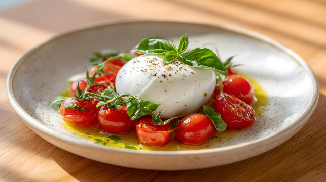 Fresh Burrata Cheese With Cherry Tomatoes and Basil