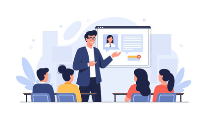 Online Training Class: Teacher Presents to Students via Digital Screen