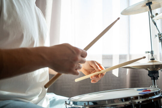 Close-up of a drummer playing the snare drum