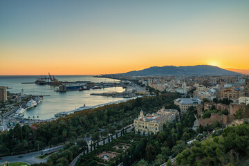 Obraz premium Aerial view of Malaga at sunset in Spain. Europe