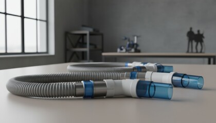 Detailed view of medical respiratory tubing and connectors, essential for patient ventilation support in hospitals