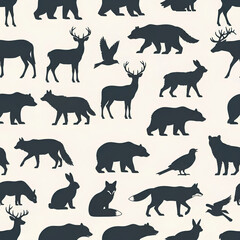 Obraz premium Seamless Pattern of Forest Animal Silhouettes on a Light Background 2.