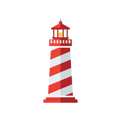 Vibrant red and white striped lighthouse illustration, a classic maritime beacon symbol for navigation and safety, expertly designed as a standalone graphic