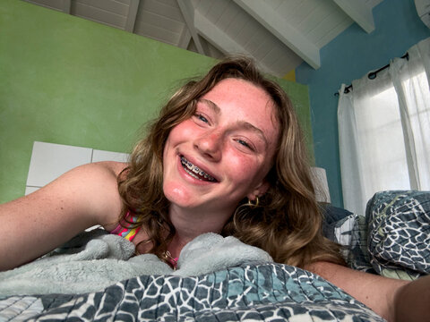 Pretty Teen girl Selfie smile portrait with braces UGC