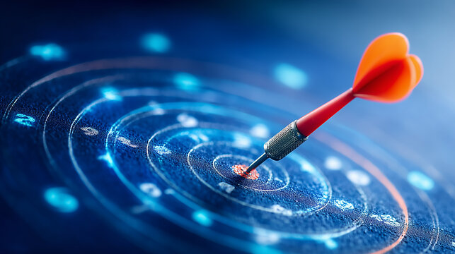Dart hitting bullseye target symbolizing precision strategy goal achievement and performance focus in business planning.
