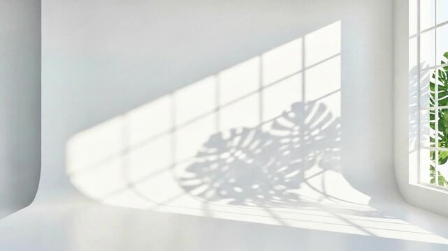 Wall interior background, studio and backdrops show products. with leaf shadow leaf from window color green and white. background for text insertion and presentation of product copy space.