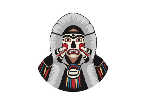 Detailed illustration of a totemic mask.