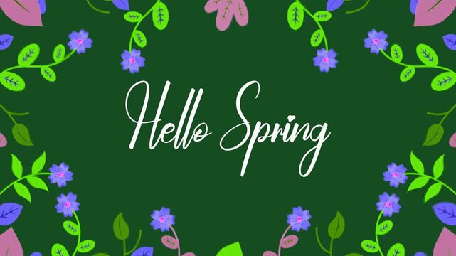 4k "hello spring" text animation spring season frame abstract background