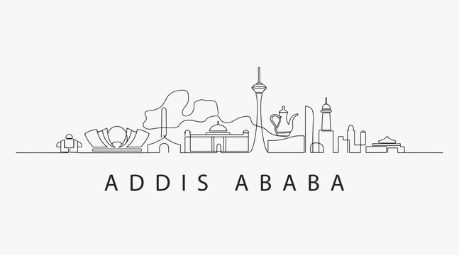 Flat Design one line without breaking the Addis Ababa city.
