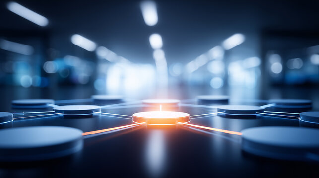Central network node connected to multiple endpoints representing hub architecture and distributed system coordination concept.
